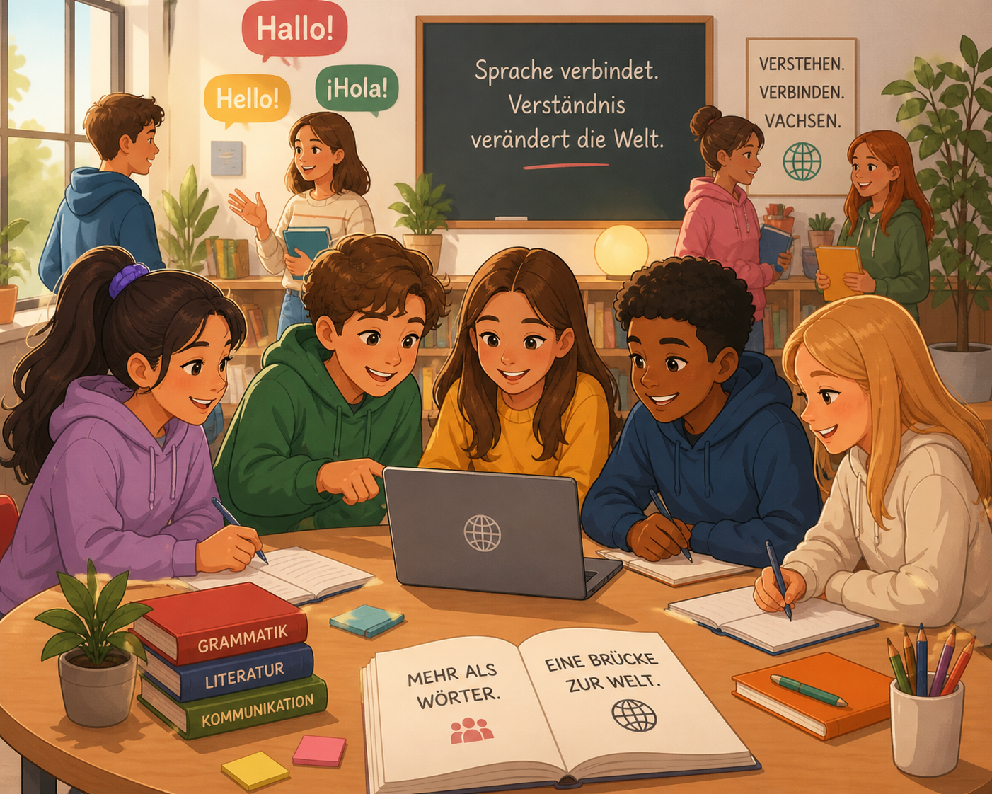 Jugendliche beim gemeinsamen Lernen in einem Klassenzimmer
